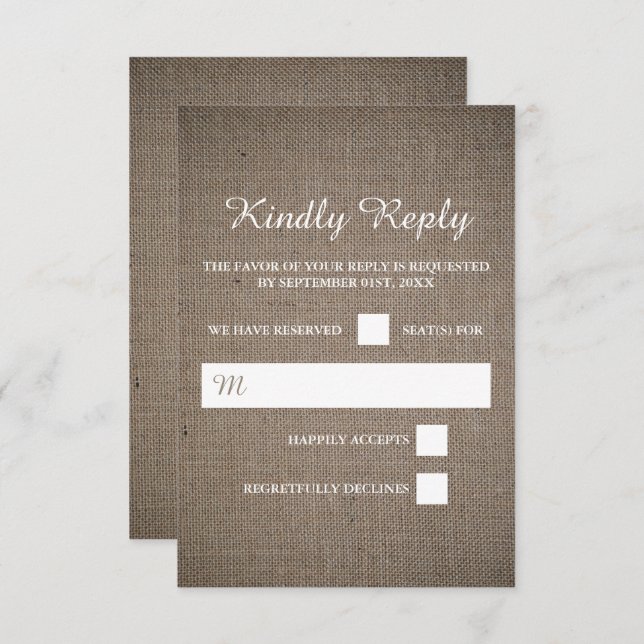 Rustic Burlap Wedding RSVP Card (Front/Back)
