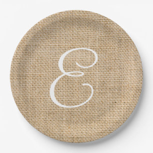 Rustic Burlap Wedding Simple Monogram Paper Plate