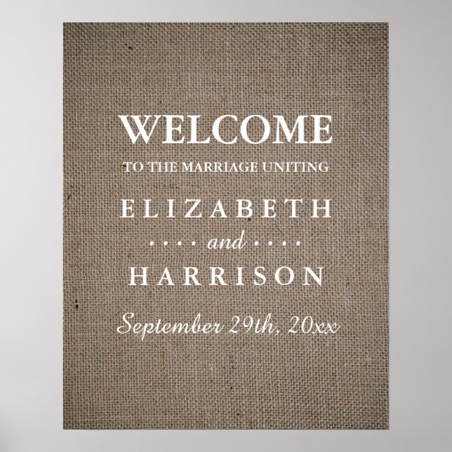 Rustic Burlap Wedding Welcome Poster (Front)