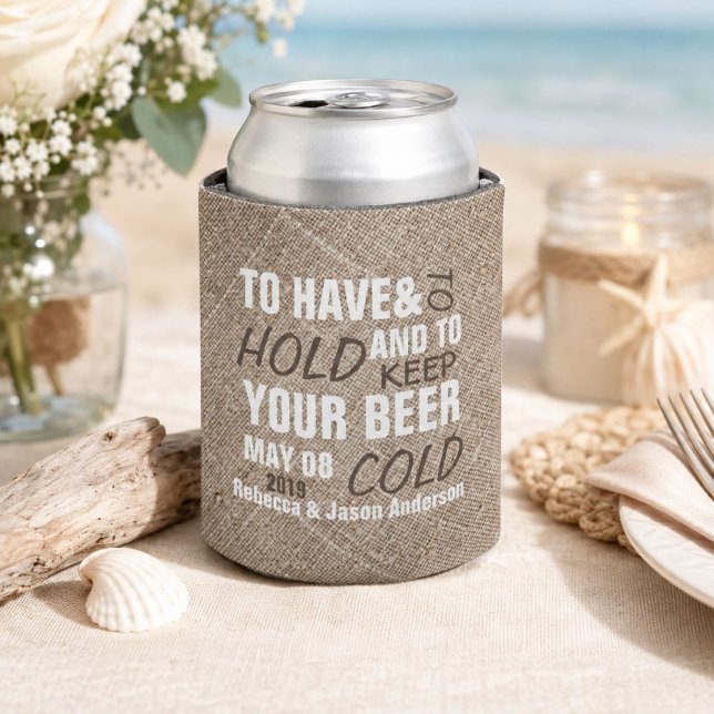 rustic burlap western country wedding favour can cooler (rustic burlap western country wedding favor can cooler)