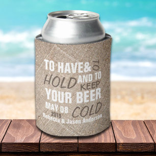 rustic burlap western country wedding favour can cooler