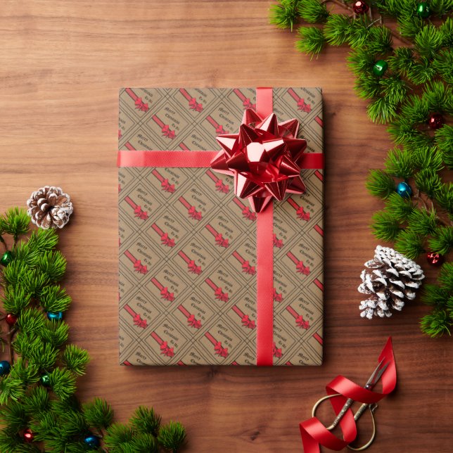Rustic Burlap with Red Trim Merry Christmas Wrapping Paper (Holiday Gift)