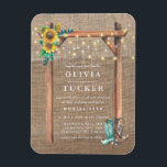 Rustic Burlap Wood Sunflower Wedding Invite Magnet<br><div class="desc">Budget Rustic Burlap Wood Sunflower Wedding Invitation Magnet - This is the perfect invitation for the bride and groom who love a rustic theme. Our wedding invitation magnet features a rustic wood arch adorned with vibrant sunflowers and twinkling sunflowers on a distressed burlap background. A pair of cowboy boots finishes...</div>