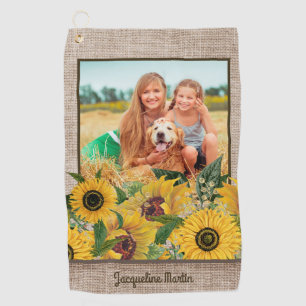 Rustic Burlap Yellow Sunflowers Photo Golf Towel