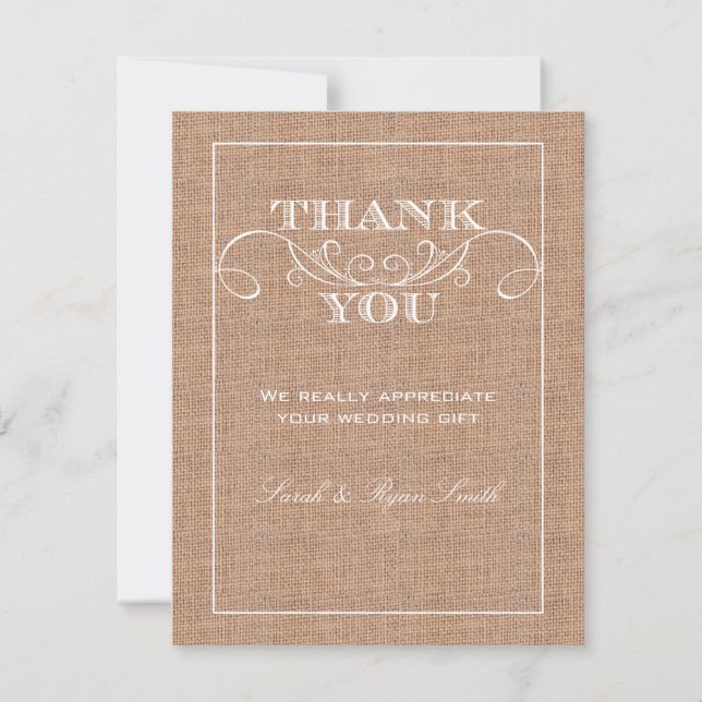 Rustic Burlarp Print Wedding Thank You Cards (Front)