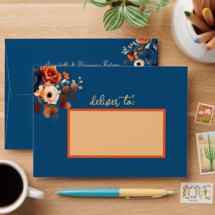 Rustic Burnt Orange and Blue Wedding Envelope
