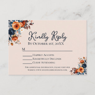 Rustic Burnt Orange and Blue Wedding RSVP Enclosure Card