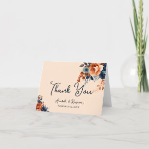 Rustic Burnt Orange and Blue Wedding Thank You Card
