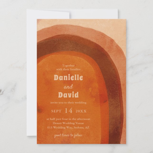 Rustic Burnt Orange Arch Modern Wedding Invitation (Front)