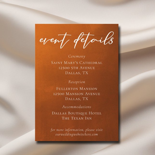 Rustic Burnt Orange Autumn Wedding Event Details Enclosure Card (Creator Uploaded)