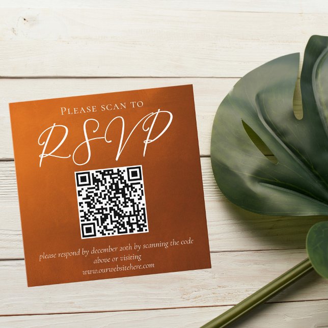 Rustic Burnt Orange Autumn Wedding QR Code RSVP Enclosure Card (Creator Uploaded)
