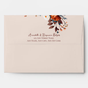 Rustic Burnt Orange + Blue Floral 2 Wedding Envelope