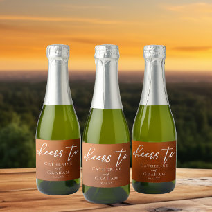Rustic Burnt Orange Boho Autumn Wedding Mini Sparkling Wine Label