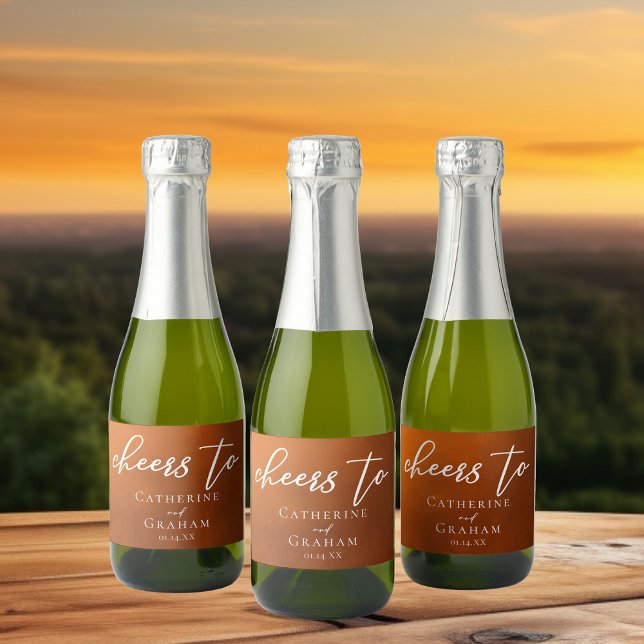 Rustic Burnt Orange Boho Autumn Wedding Mini Sparkling Wine Label (Creator Uploaded)