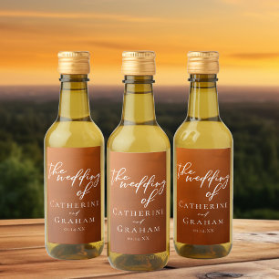 Rustic Burnt Orange Boho Autumn Wedding Mini Wine Label