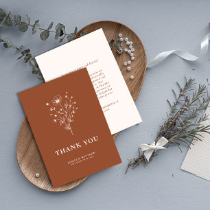 Rustic Burnt Orange Boho Botanicals Fall Wedding Thank You Card