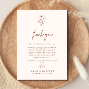 Rustic Burnt Orange Boho Botanicals Fall Wedding Thank You Card