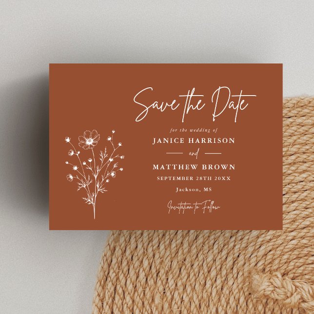 Rustic Burnt Orange Boho Elegant Photo Wedding Save The Date (Rustic burnt orange boho elegant photo save the date announces your day with warm personalized charm)