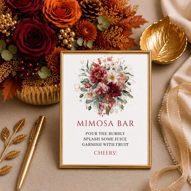 Rustic burnt orange boho floral greenery mimosa ba poster (Rustic burnt orange boho floral greenery mimosa bar sign art

)