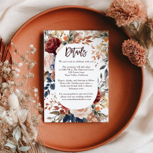 Rustic Burnt Orange Boho Floral Wedding Details Enclosure Card