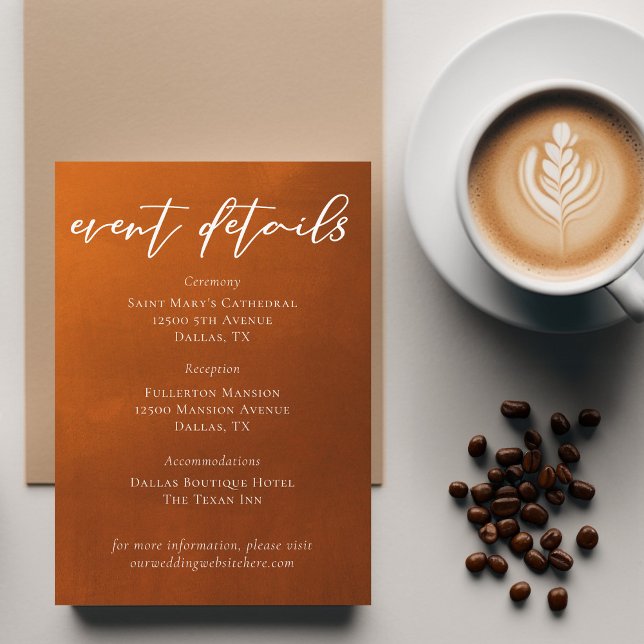 Rustic Burnt Orange Boho Wedding Event Details Enclosure Card (Creator Uploaded)