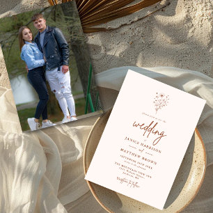 Rustic Burnt Orange Botanical Photo Wedding Invitation