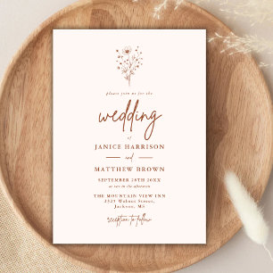 Rustic Burnt Orange Botanicals Wedding Invitation