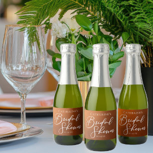 Rustic Burnt Orange Bridal Shower Custom Mini Sparkling Wine Label
