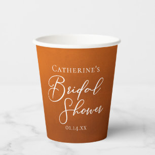 Rustic Burnt Orange Bridal Shower Personalised Paper Cups
