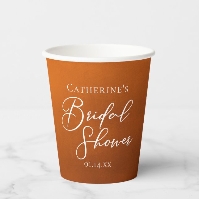 Rustic Burnt Orange Bridal Shower Personalised Paper Cups (Front)