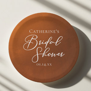 Rustic Burnt Orange Bridal Shower Personalized Paper Plate