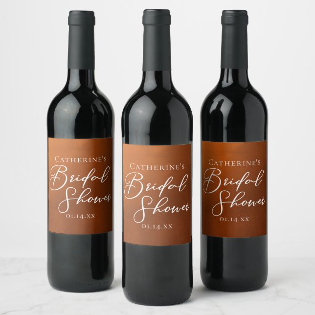 Rustic Burnt Orange Bridal Shower Personalized Wine Label (Bottles)