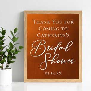 Rustic Burnt Orange Bridal Shower Welcome Poster