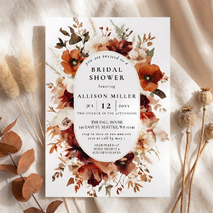 Rustic Burnt Orange Burgundy Fall Bridal Shower Invitation
