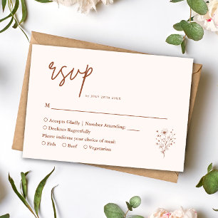 Rustic Burnt Orange Elegant Boho Floral Wedding RSVP Card