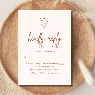 Rustic Burnt Orange Elegant Boho Floral Wedding RSVP Card