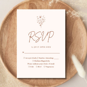 Rustic Burnt Orange Elegant Boho Floral Wedding RSVP Card