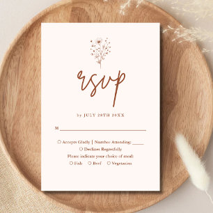 Rustic Burnt Orange Elegant Boho Floral Wedding RSVP Card