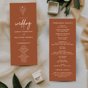 Rustic Burnt Orange Elegant Boho Wedding Program
