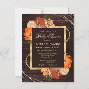 Rustic Burnt Orange Fall Flowers Baby Shower Postcard