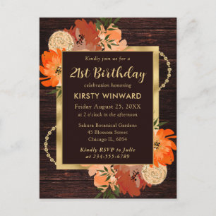 Rustic Burnt Orange Fall Flowers Birthday Postcard
