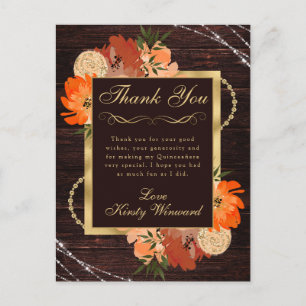 Rustic Burnt Orange Fall Flowers Quinceanera Postcard