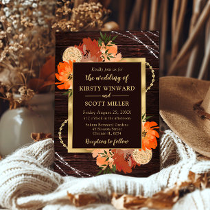 Rustic Burnt Orange Fall Flowers Wedding Invitation