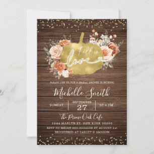 Rustic Burnt Orange Floral Pumpkin Bridal Shower Invitation