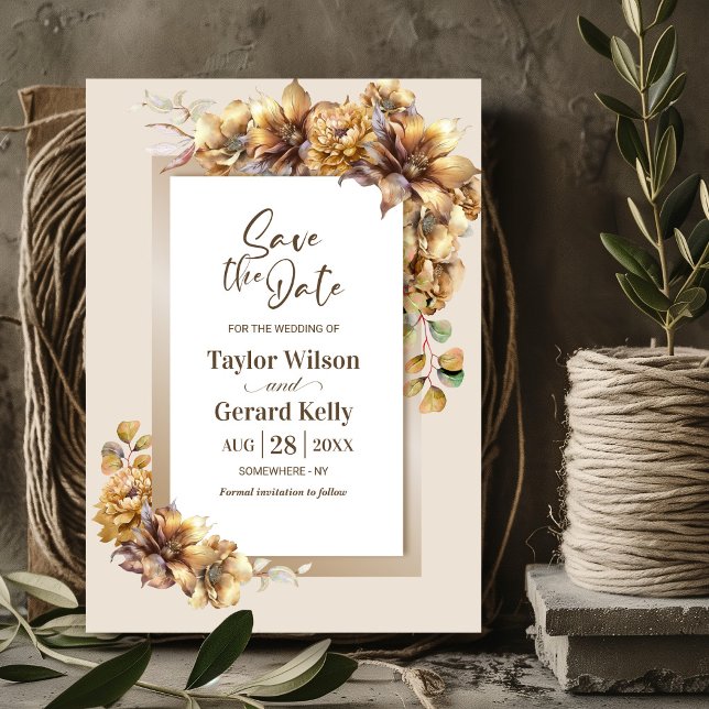 Rustic Burnt Orange Floral Wedding Save the Date (Creator Uploaded)