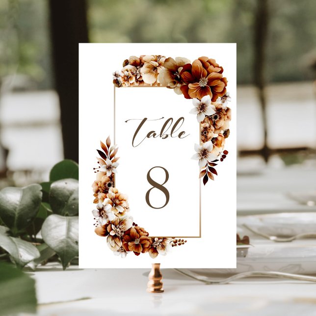 Rustic Burnt Orange Floral Wedding Table Number (Creator Uploaded)