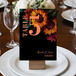 Rustic Burnt Orange Floral Wedding  Table Number