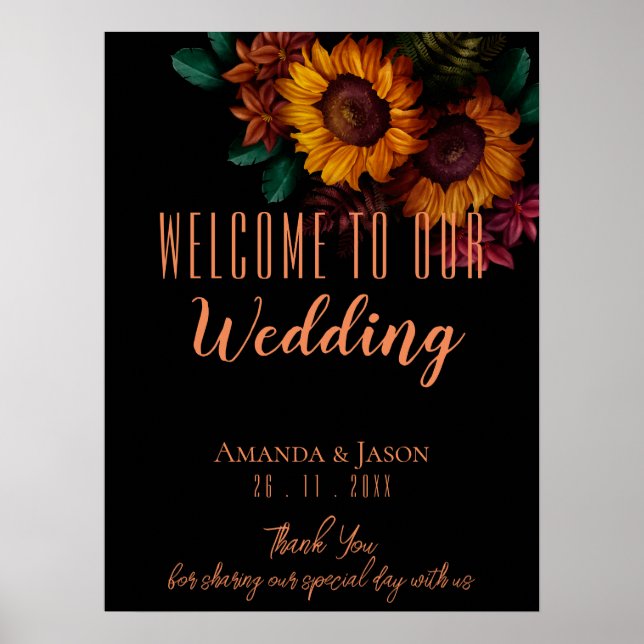 Rustic Burnt Orange Floral Wedding Welcome Poster (Front)