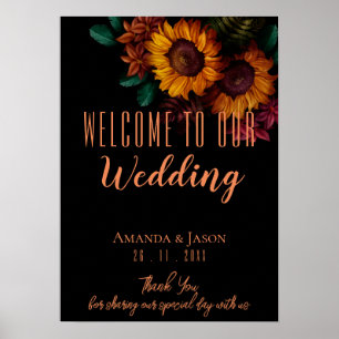 Rustic Burnt Orange Floral Wedding Welcome Poster