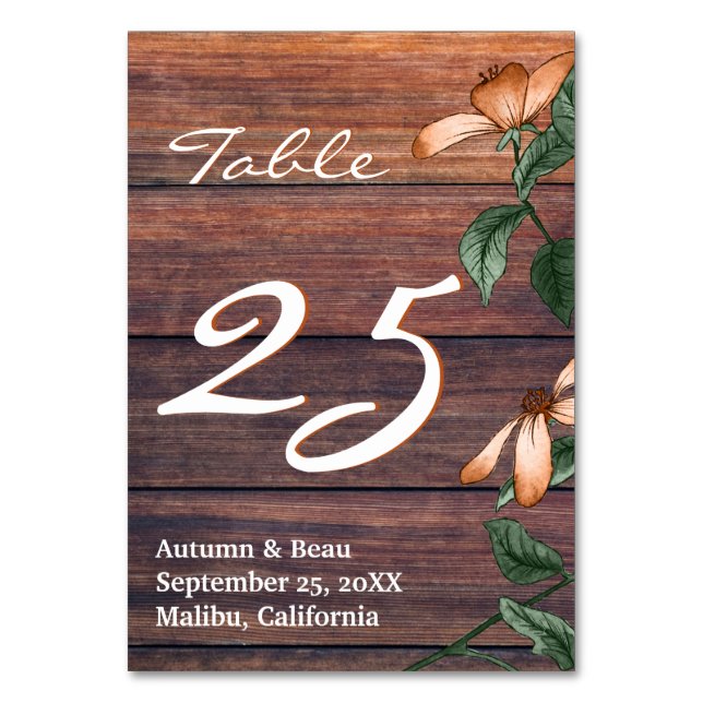 Rustic Burnt Orange Florals Table Number (Back)